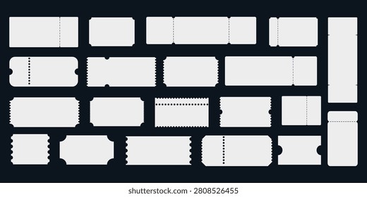 Blank ticket icon set. A collection of blank tickets with various shapes. vector illustration.