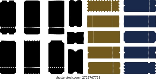 Blank Ticket Mockup Set, Realistic Tickets for Concert Movie Lottery