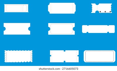 Blank Ticket Outline Shapes Vector Set - Minimalist Event Pass Templates for Cinema and Concerts