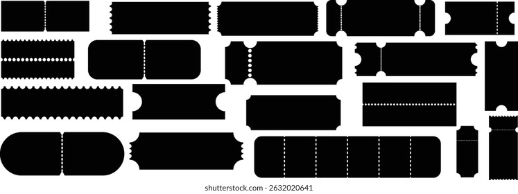 Blank ticket set. Empty ticket template. Coupons, lottery's, tickets movie, concert, boarding on transport. Vector illustration.