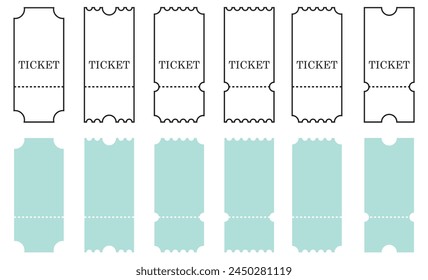 Blank ticket set vector illustration. Pass collecection isolated on transparent background.