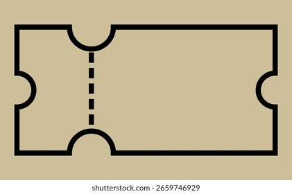 Ilustração em branco do stub do tíquete. Ícone de vetor para admissão, sorteio, entrada de evento. Modelo gráfico personalizável para promoções e entretenimento.