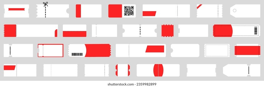 Blank ticket template on a grey background. Ticket coupon mockup collection. Festival, cinema, event, concert ticket template