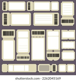Blank Ticket template set. Concert ticket, lottery coupons. Vector