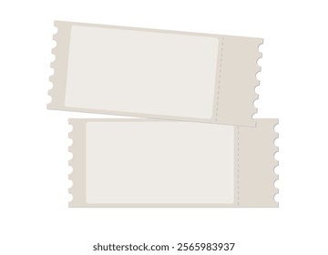 Blank ticket templates. Tickets for cinema, concert, museum, theater, club, exhibition, circus, festival film etc. Vector realistic Mockup. Paper empty flyers. Event admission, entrance pass label. 