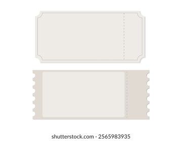 Blank ticket templates. Two different Tickets for cinema, concert, museum, theater, club, exhibition, circus, etc. Vector realistic Mockup. Event admission, entrance pass label. EPS10. 