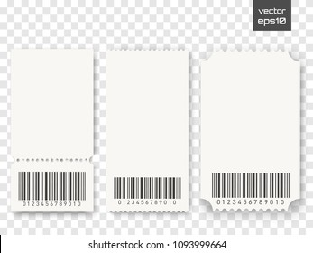 Blank tickets with barcodes isolated. Vector illustration.