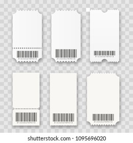 Blank tickets with barcodes isolated. Vector illustration for your design.