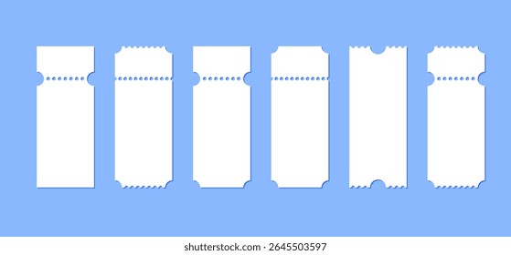 Bilhetes em branco definidos. Vales de papel, cupons de eventos ou cartões de embarque de companhias aéreas. Mockups de vetor com elementos de design vintage ou moderno.