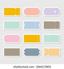 Blank tickets. Set of vector templates entry tickets. Discount, sale, coupons with ruffle edges. Concert, cinema cards. Vector illustration