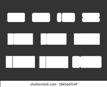 Blank tickets template. Paper white coupon with jagged ends movie banner and festival invitation concert pass holiday event and party permit gala vector flyer.