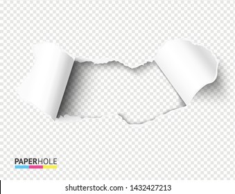 Blank Torn Paper Hole With Bent Rip Edges On Empty Bacground For Sale Promo. Teared Cardboard Reveal Your Message Vector Concept