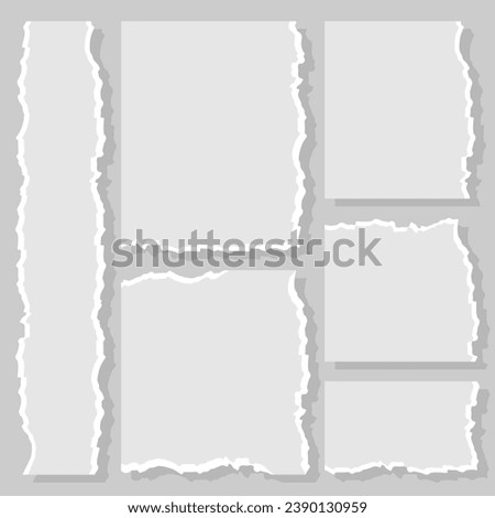 Blank torn paper pages to leave note, memo, reminder or notification for office colleagues. Vector design of set of empty disrupted sheets with textured edge for text or little message.