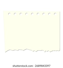 Papel rasgado en blanco con borde perforado, listo para sus notas, ideas y proyectos creativos.