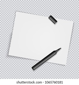 Blank torned off pages with marker. Blank sheet on transparent background. Vector illustration