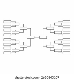 Modelo em branco da tabela de suporte do torneio com 32 equipes, layout de eliminação única. Ideal para esportes, esportes, competições e visuais de planejamento de eventos.