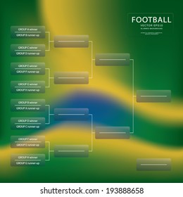 Blank tournament brackets from sweet sixteen to final. Blurred brazil flag in the background. Eps10 vector illustration.