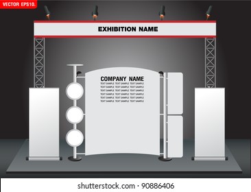 Blank trade exhibition stand and roll up banner. vector template for design work