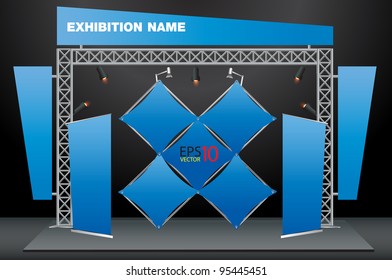 Blank trade exhibition stand and roll up banner. vector template for design work