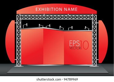 Puesto de exhibición comercial en blanco. plantilla vectorial para trabajo de diseño