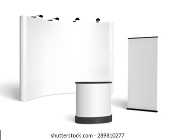 Blank trade show booth mock up. Front view. Vector isolated on white background