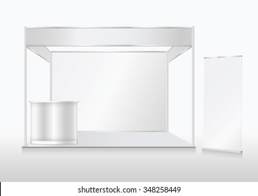 Blank trade show booth mock up. Front view. Vector isolated on white background.ai