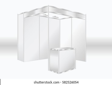 Blank trade show booth mock up. Front view. Vector isolated on white background