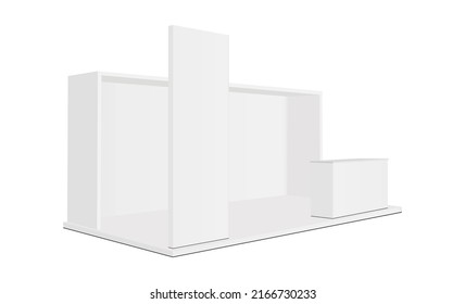 Blank Trade Show Booth Mockup, Side View, Isolated on White Background. Vector Illustration