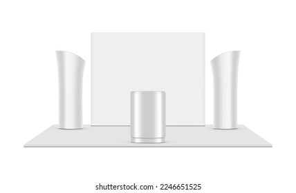 Blank Trade Show Booth With Table and Pillars for Exhibitions, Isolated on White Background. Vector Illustration