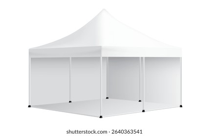 Blank Trade Show Canopy Tent Mockup, Side View, Isolated On White Background. Vector Illustration
