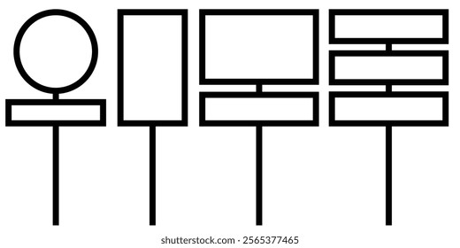 Blank traffic board icon. Road sign icon. Empty roadside signposts to notice information, danger, guide. Vector illustration.