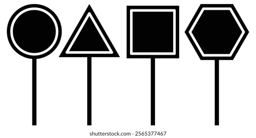 Blank traffic board icon. Road sign icon. Empty roadside signposts to notice information, danger, guide. Vector illustration.