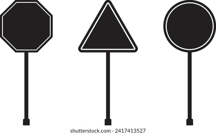 Blank traffic board icons isolated on white background . Black road sign icons . Vector illustration 