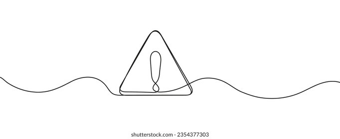 Leeres Verkehrszeichen mit Ausrufezeichen im kontinuierlichen Linienstil. Warnung, Vorsicht, Aufmerksamkeit, Stoppbanner werden für den Transport gezeigt. Sicherheit, Formgefahr, Bretter Straßenführung Vektor.