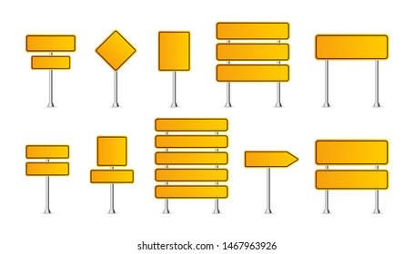 Blank traffic road sign, Blank board with place for text, yellow isolated on white background, vector illustration.