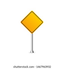 Blank traffic road sign, Blank board with place for text, yellow isolated on white background, vector illustration.