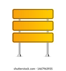 Blank traffic road sign, Blank board with place for text, yellow isolated on white background, vector illustration.