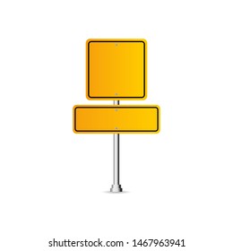 Blank traffic road sign, Blank board with place for text, yellow isolated on white background, vector illustration.