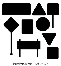 Blank traffic road sign set, empty street signs, black isolated on white background, vector illustration.