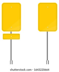 Blank traffic road sign set, empty street signs, yellow isolated on white background, vector illustration.