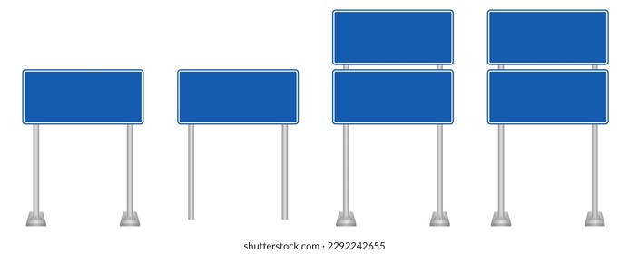 Blank Traffic Sign. Road Sign Board. Street Traffic Sign Set. Vector Illustration Isolated on White Background.