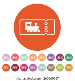 The blank train ticket icon. Travel symbol. Flat Vector illustration. Button Set