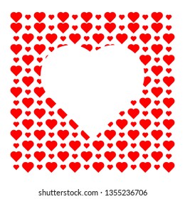 blank transparent heart shape on tiny red heart pattern background. vector illustration  