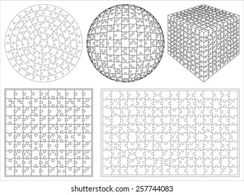 Blank transparent unique 3d isometric shape background puzzle set vector