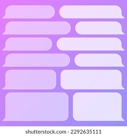 Blank transparent various message bubbles on colorful background. Chat or messenger speech bubble. SMS text frame. Short message sending. Vector illustration