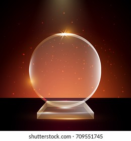 Blank Transparent Vector Acrylic Glass Trophy Award template in Glowing Background