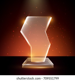 Blank Transparent Vector Acrylic Glass Trophy Award template in Glowing Background
