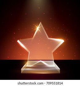 Blank Transparent Vector Acrylic Glass Trophy Award template in Glowing Background