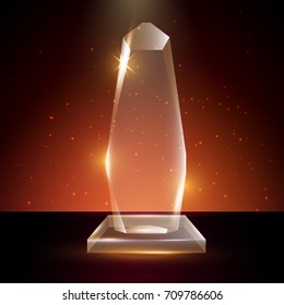 Blank Transparent Vector Acrylic Glass Trophy Award template in Glowing Background