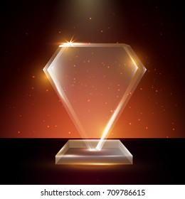 Blank Transparent Vector Acrylic Glass Trophy Award template in Glowing Background